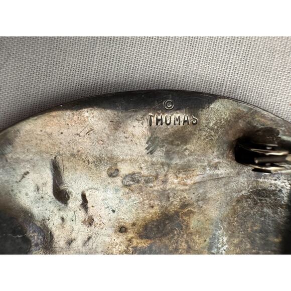 Native American Sterling Silver THOMAS Belt Buckle 54 gr Engraved Village Scene - Picture 5 of 6